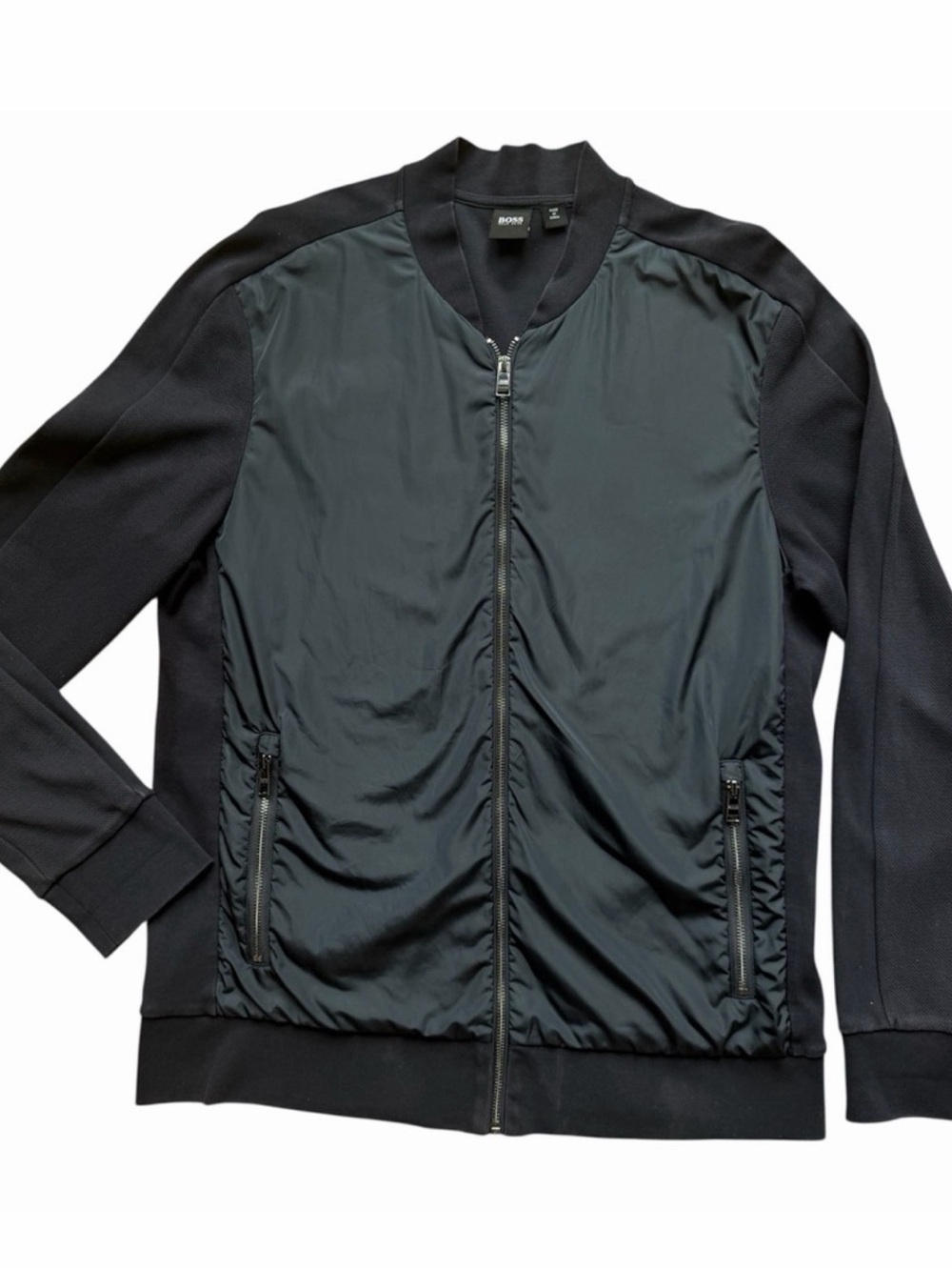 BOSS Hugo Boss Men's Navy Bomber Jacket Full Zip Zipped Pockets Size L